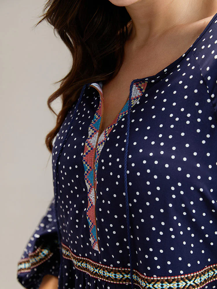 Polka Dot Bandana Trim Ties Blouse - Image 5