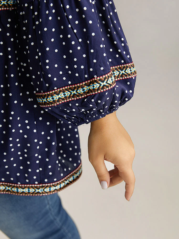 Polka Dot Bandana Trim Ties Blouse - Image 6