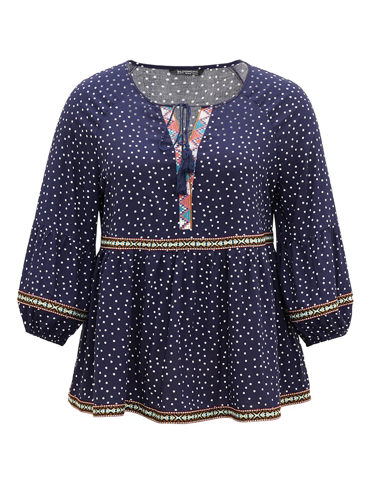 Polka Dot Bandana Trim Ties Blouse - Image 7