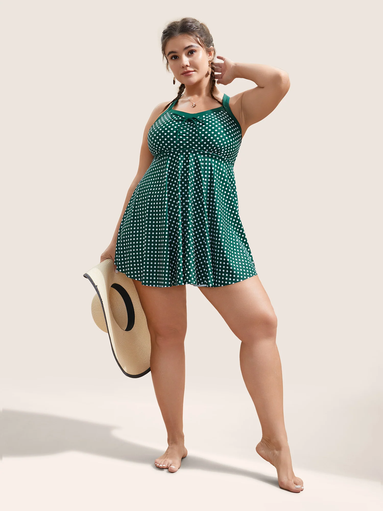 Polka Dot Bowknot Detail Ruched Swim Dress - Image 4