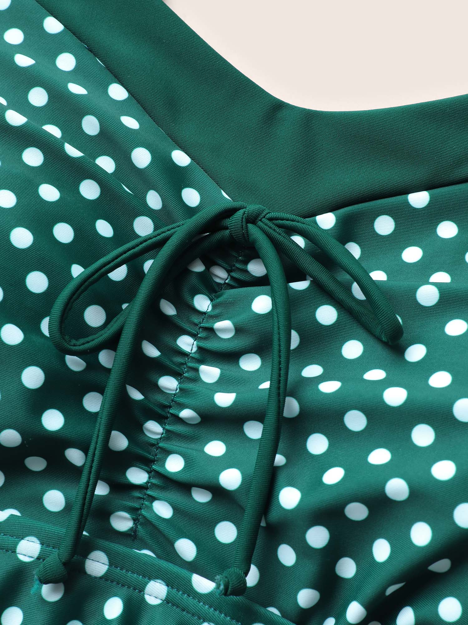 Polka Dot Bowknot Detail Ruched Swim Dress - Image 5