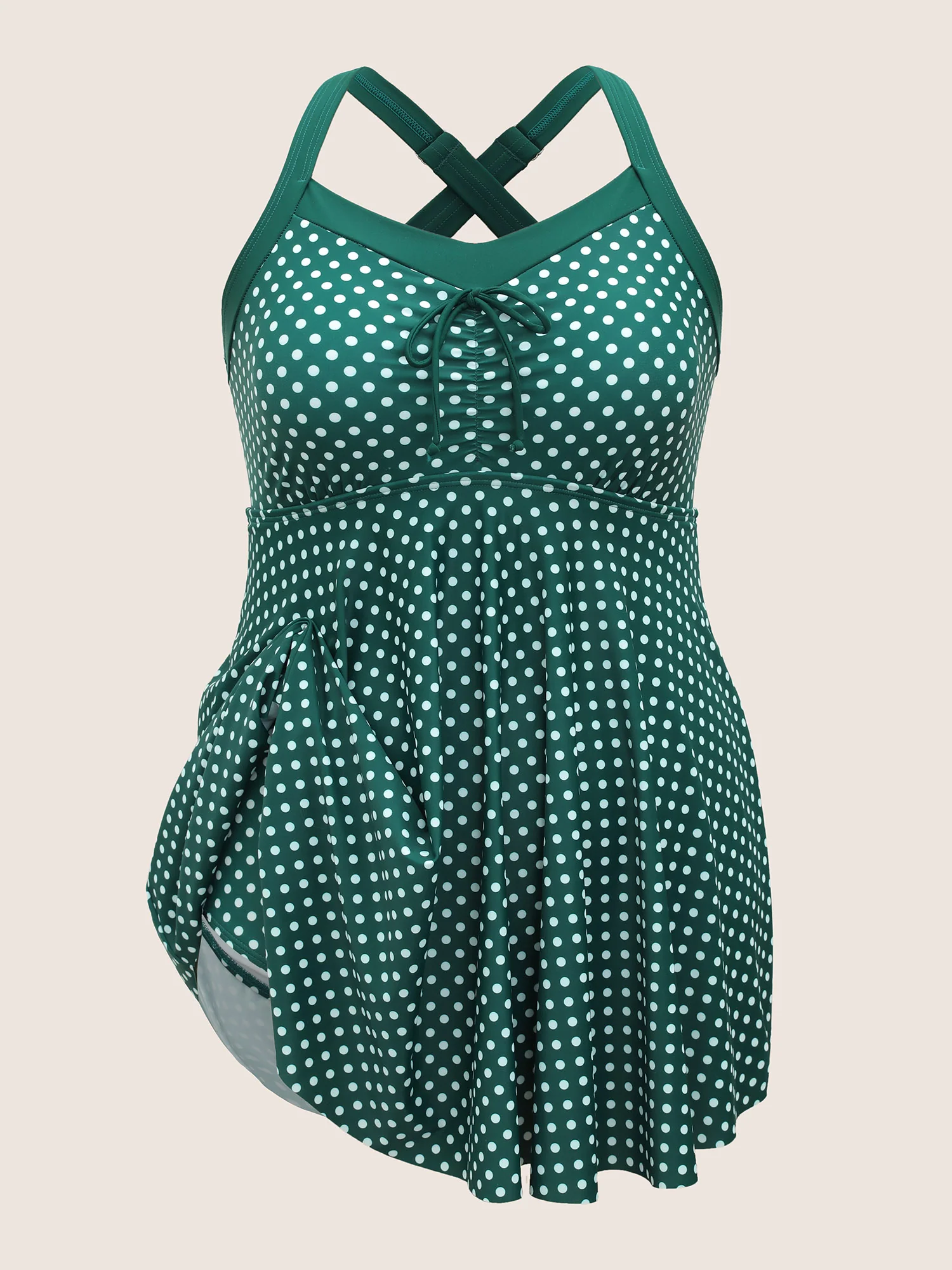 Polka Dot Bowknot Detail Ruched Swim Dress - Image 6