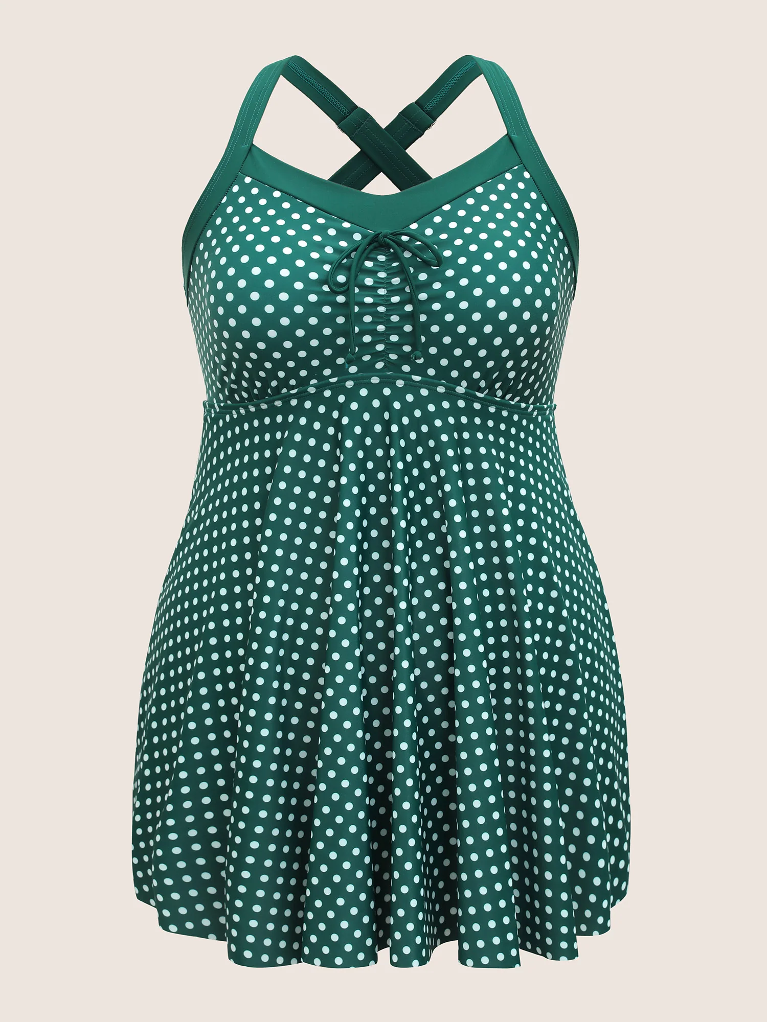 Polka Dot Bowknot Detail Ruched Swim Dress - Image 7