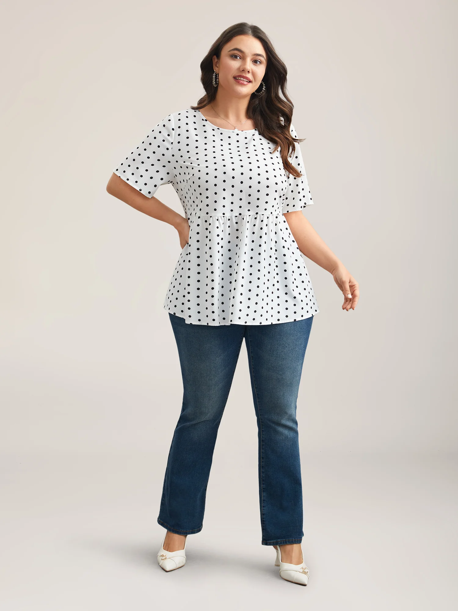 Polka Dot Button-Back Flared Shirt - Image 2