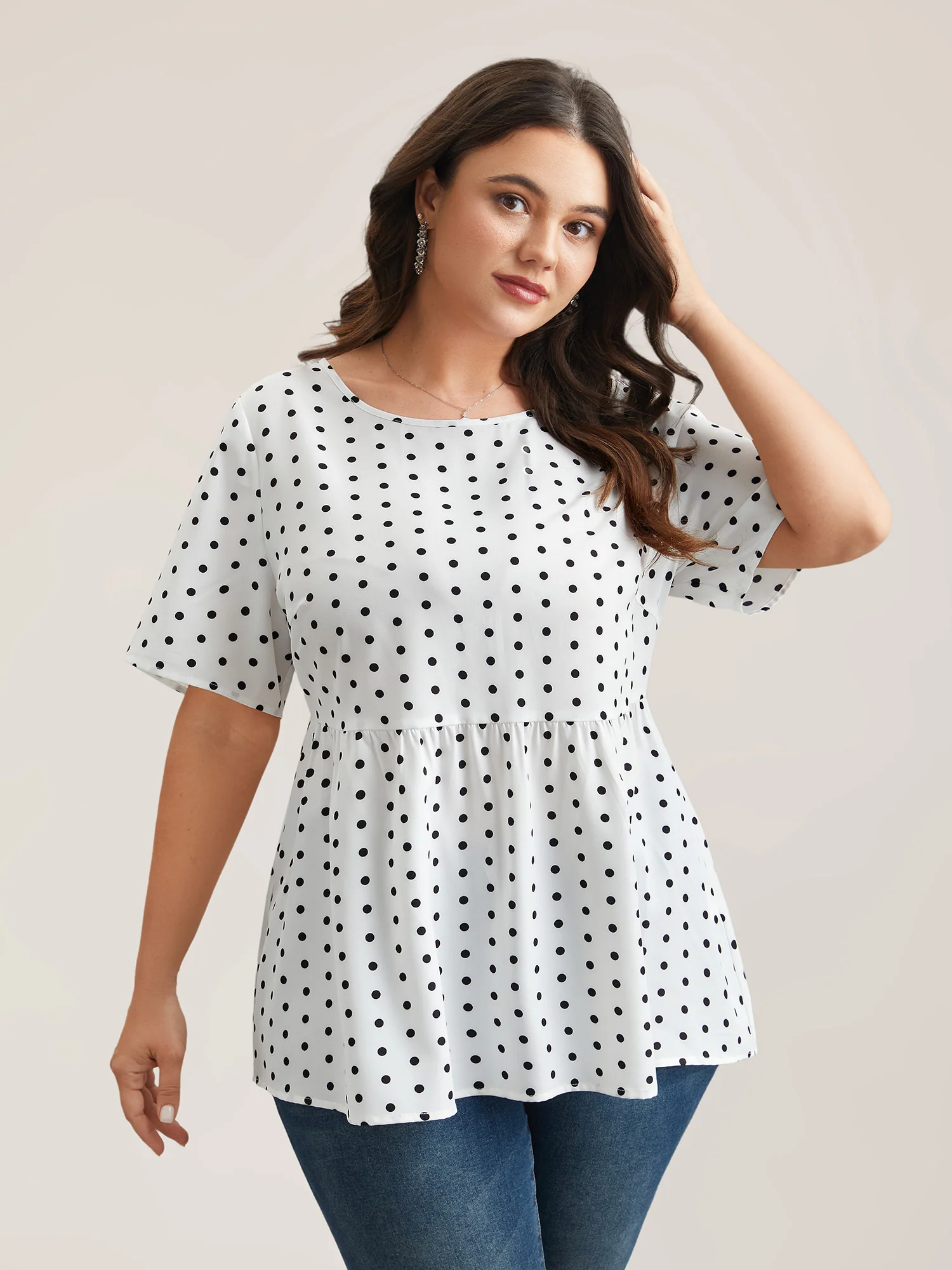Polka Dot Button-Back Flared Shirt - Image 3