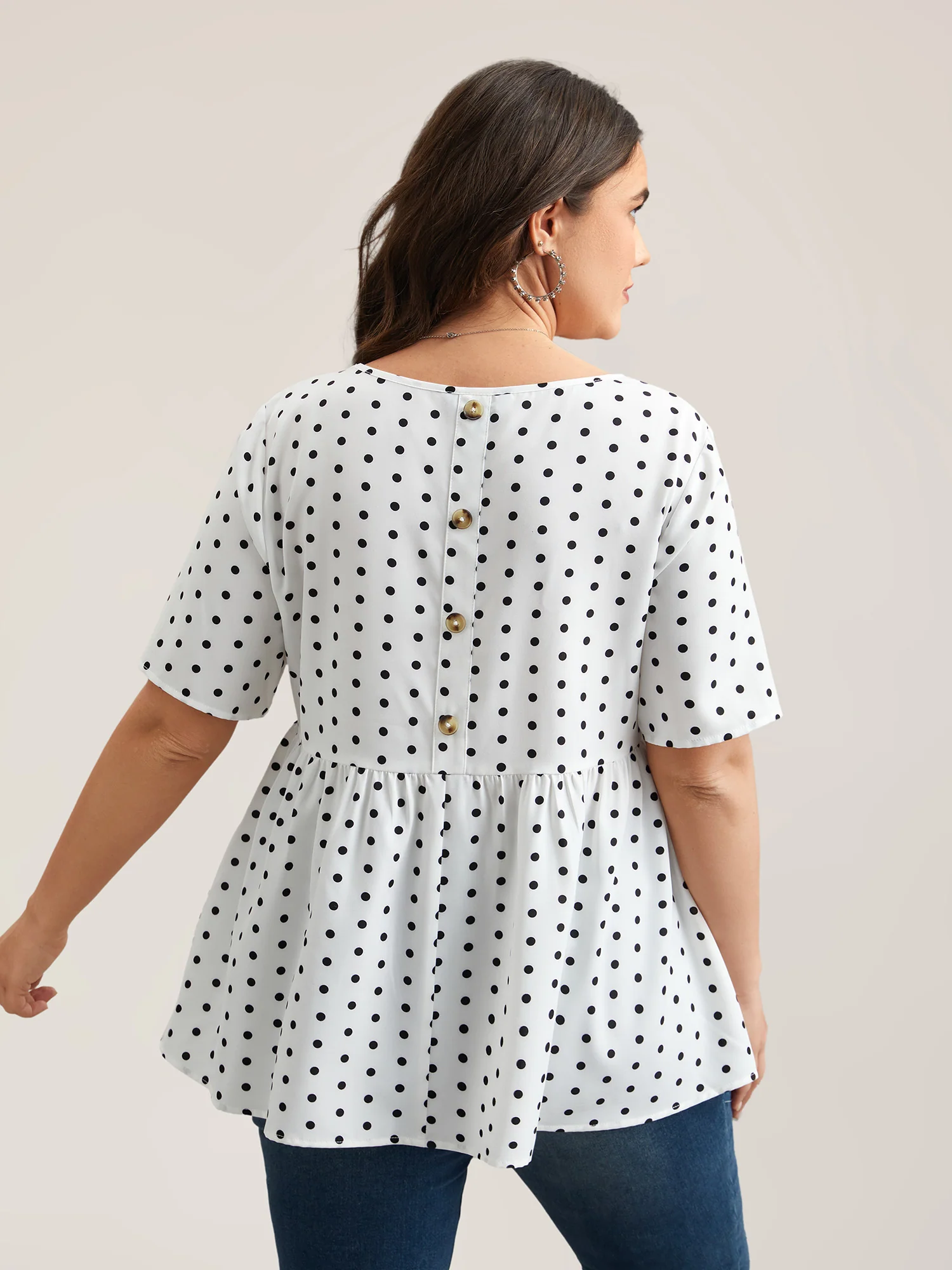 Polka Dot Button-Back Flared Shirt - Image 4