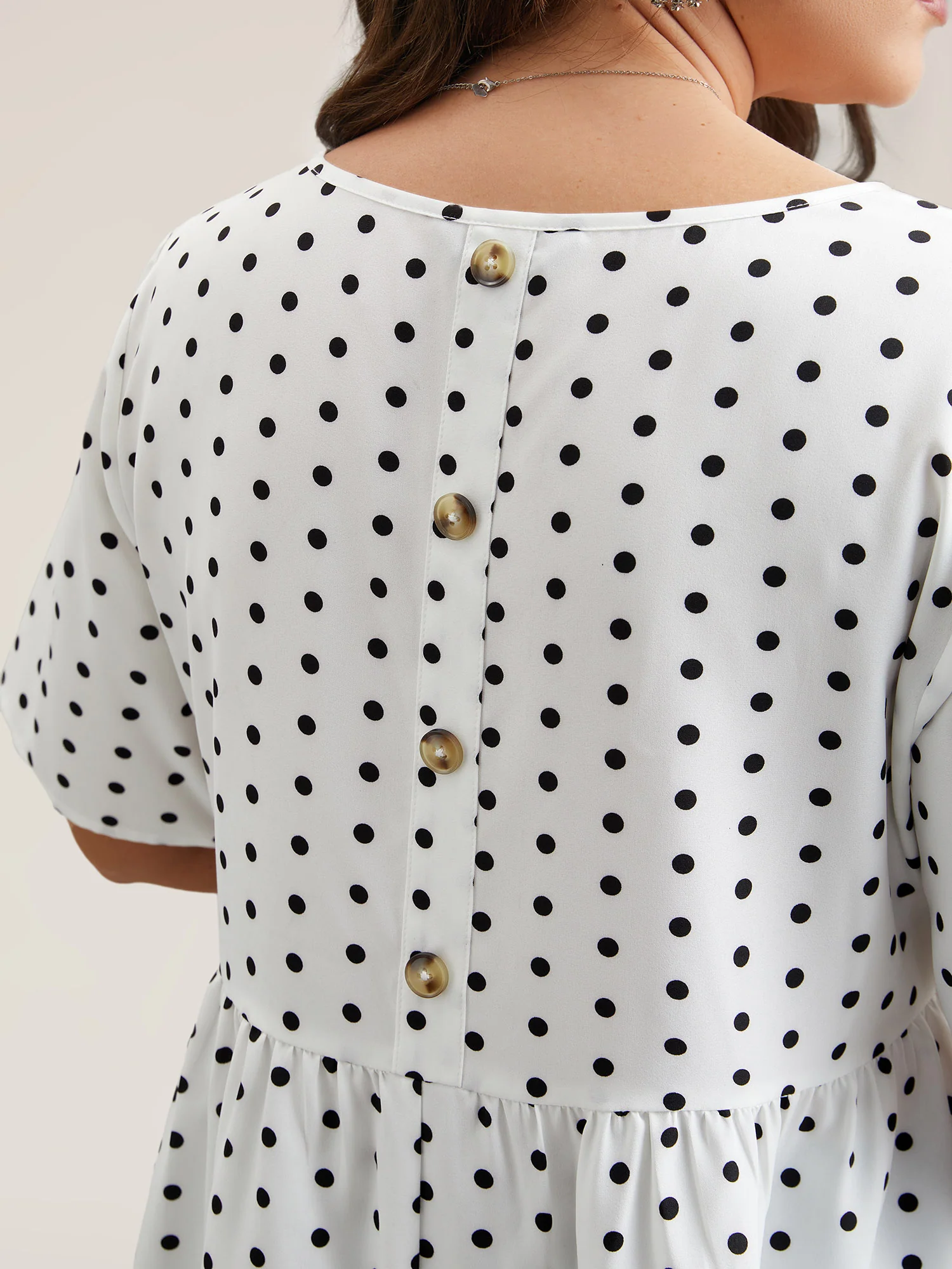Polka Dot Button-Back Flared Shirt - Image 5