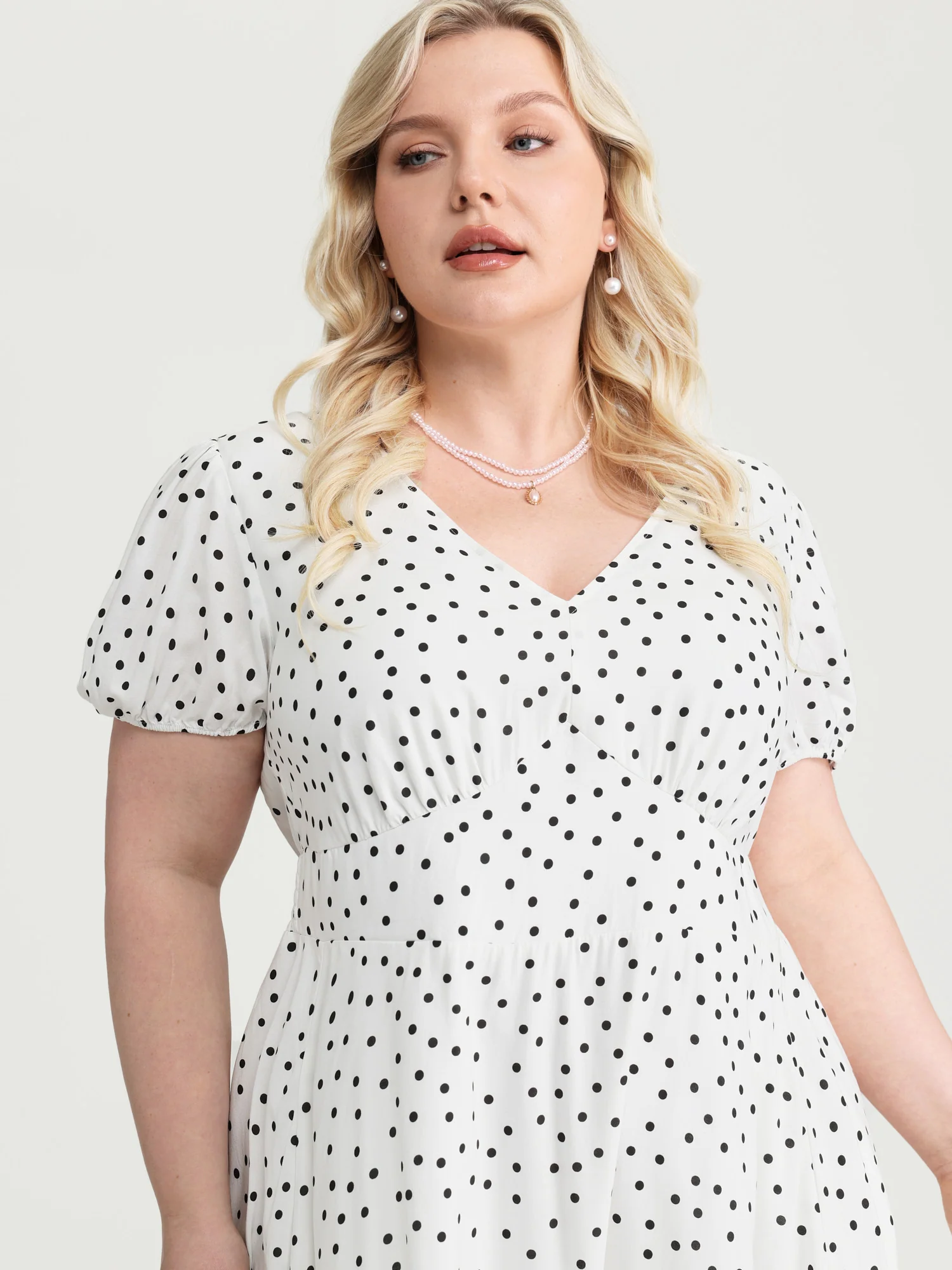 Polka Dot Charm Cinched-Waist Shirred Midi Dress - Image 2
