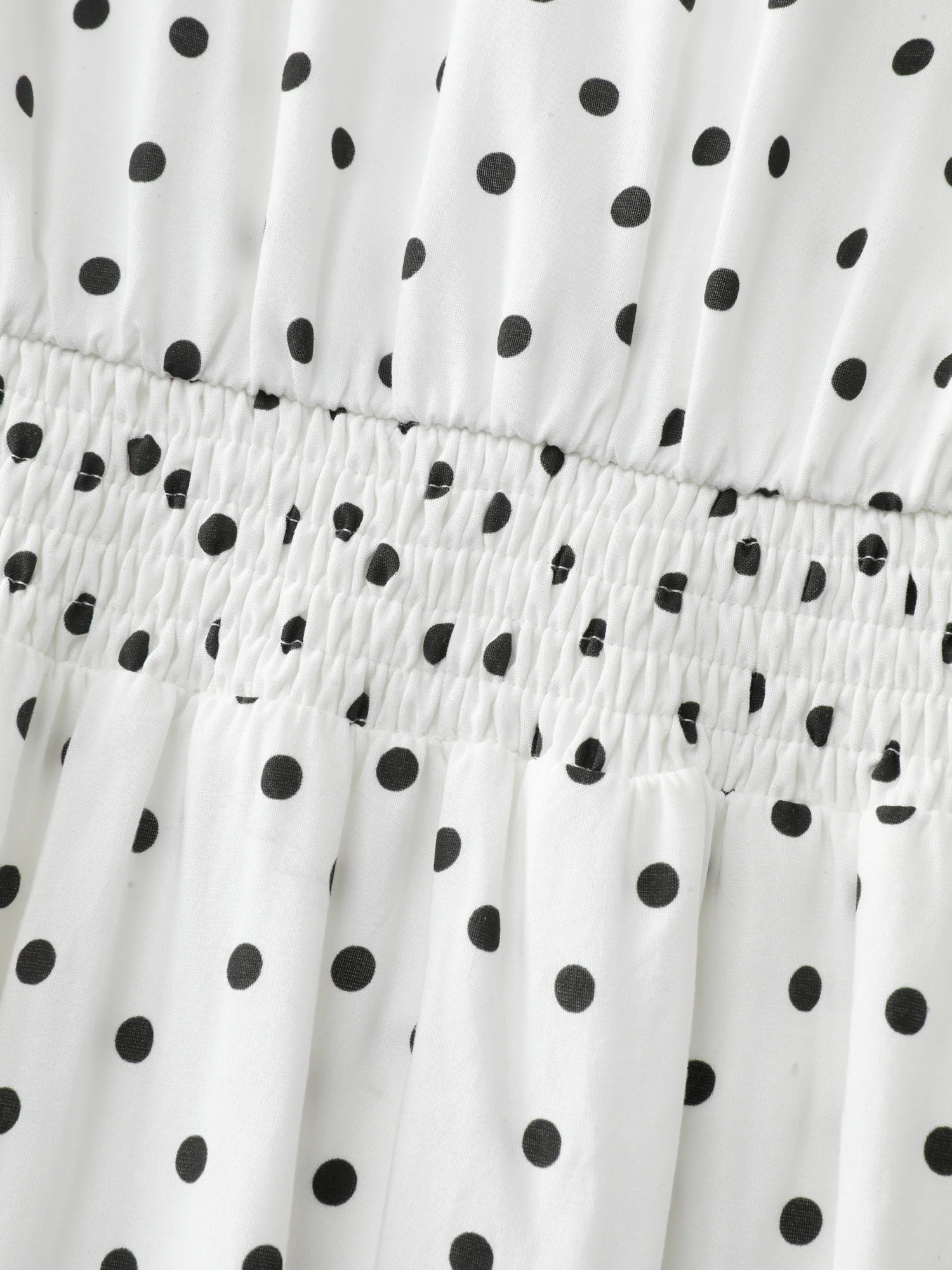 Polka Dot Charm Cinched-Waist Shirred Midi Dress - Image 5