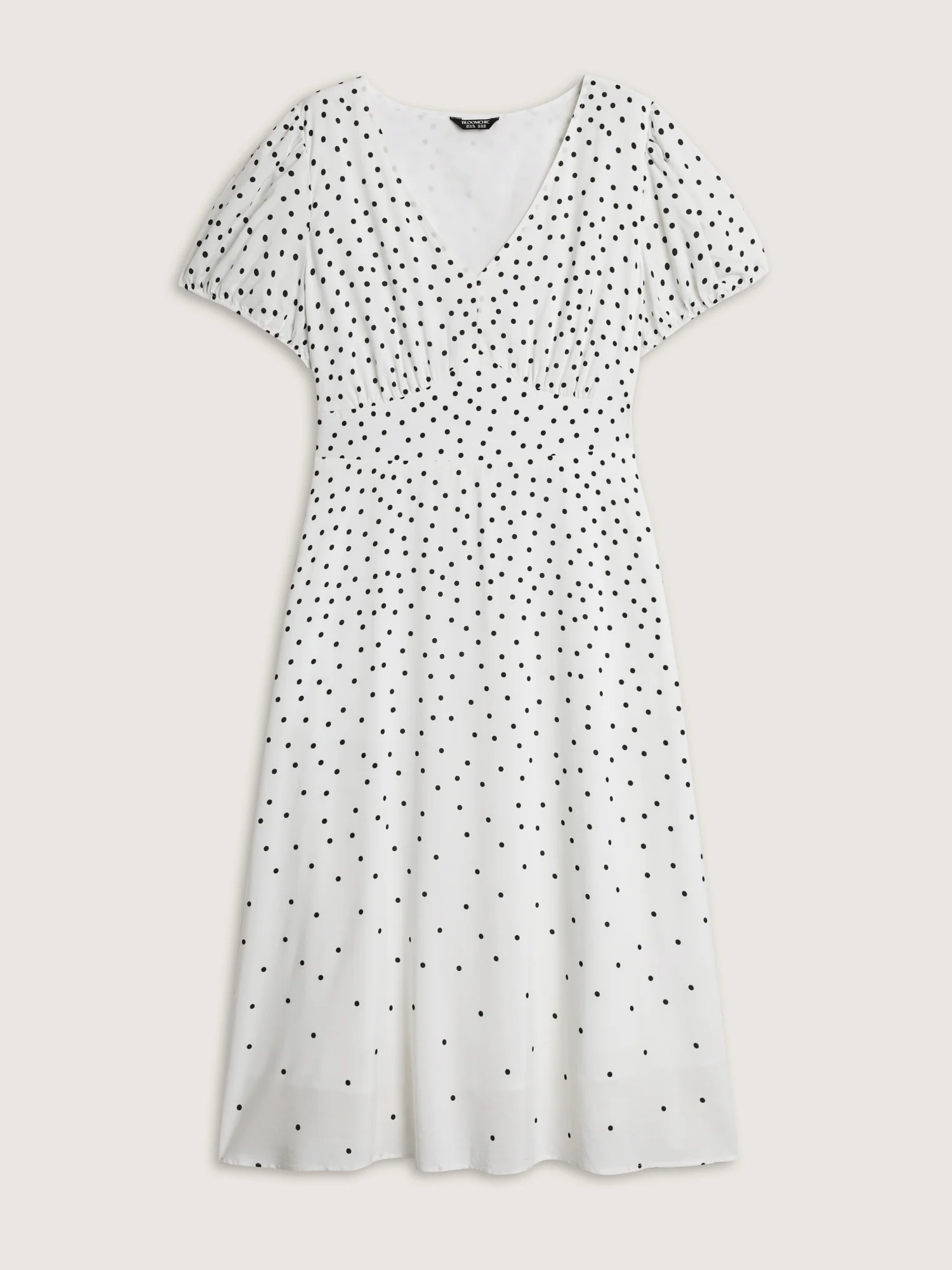 Polka Dot Charm Cinched-Waist Shirred Midi Dress - Image 7