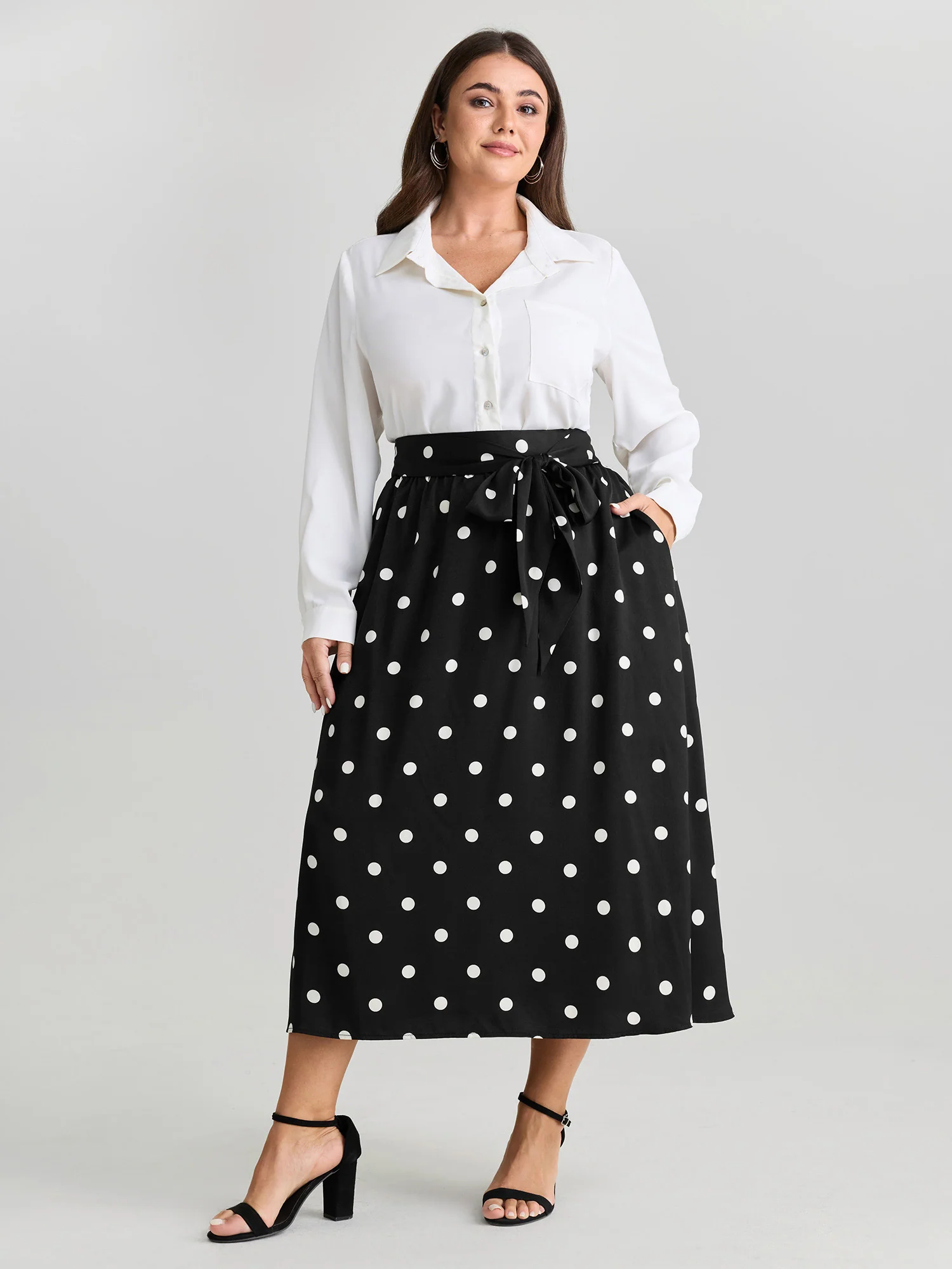 Polka Dot Charm Pleated Maxi Skirt