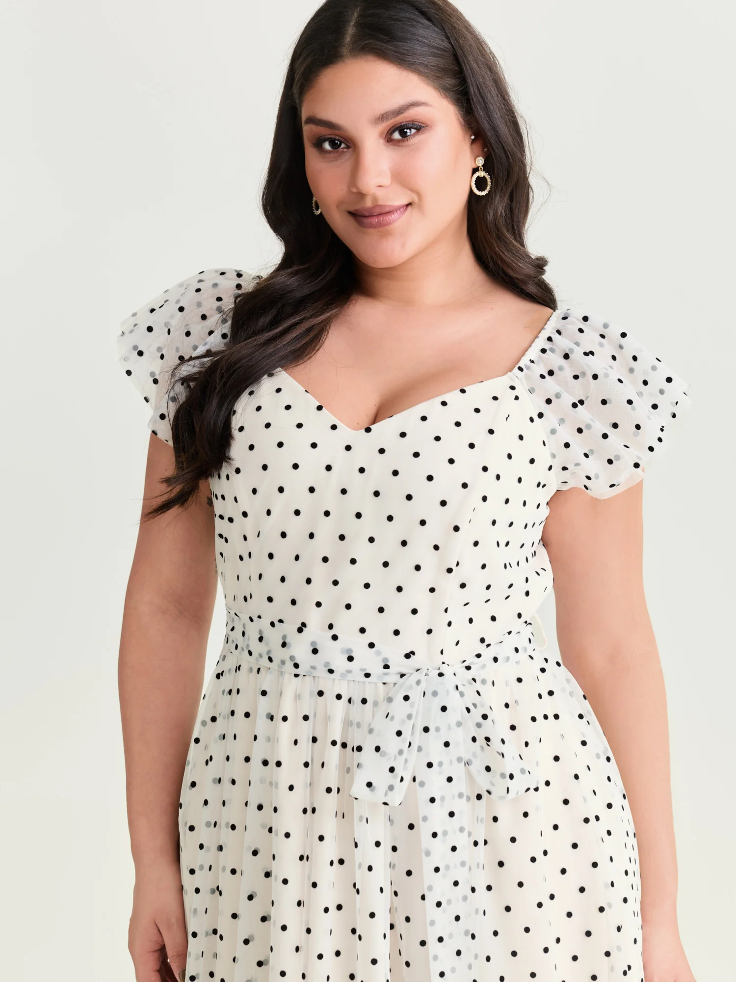 Polka Dot Charm Shirred Sheer Midi Dress - Image 2