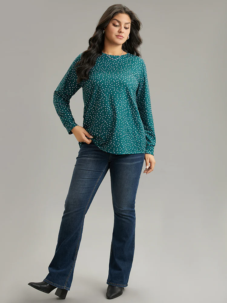 Polka Dot Contrast Basic T-shirt - Image 4