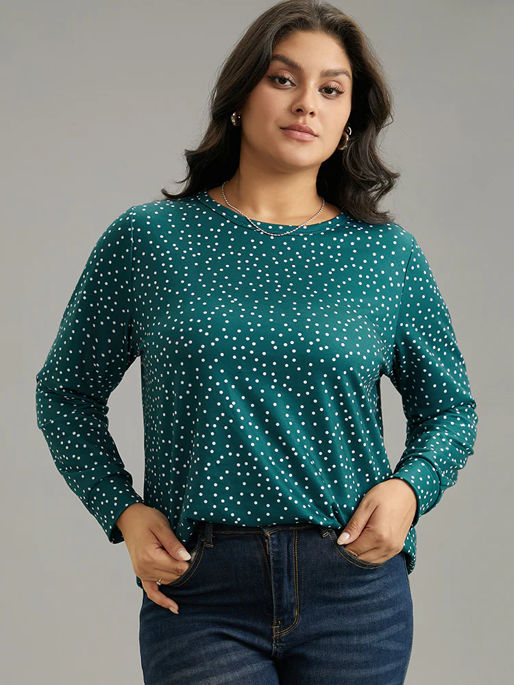 Polka Dot Contrast Basic T-shirt - Image 5