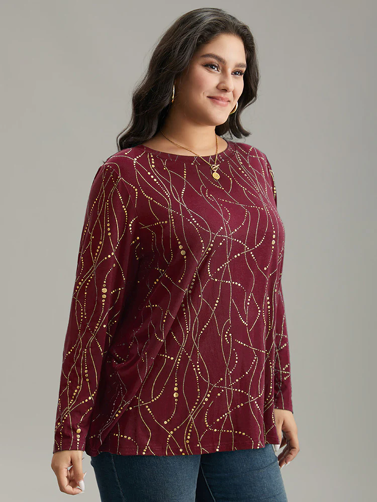 Polka Dot Contrast Round Neck T-shirt - Image 10