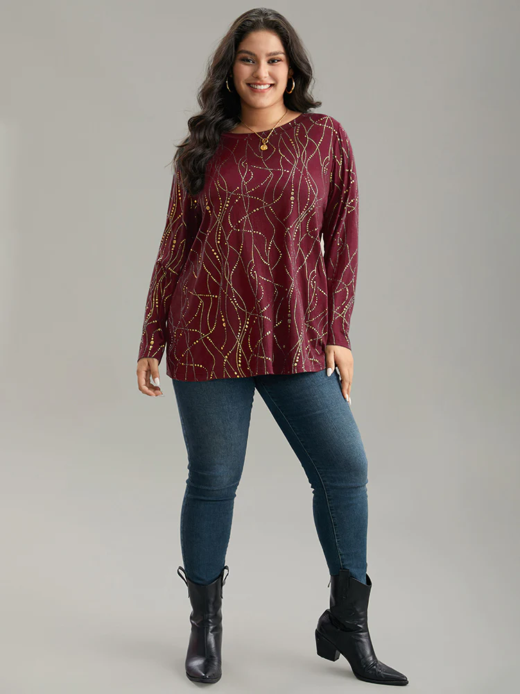 Polka Dot Contrast Round Neck T-shirt - Image 11
