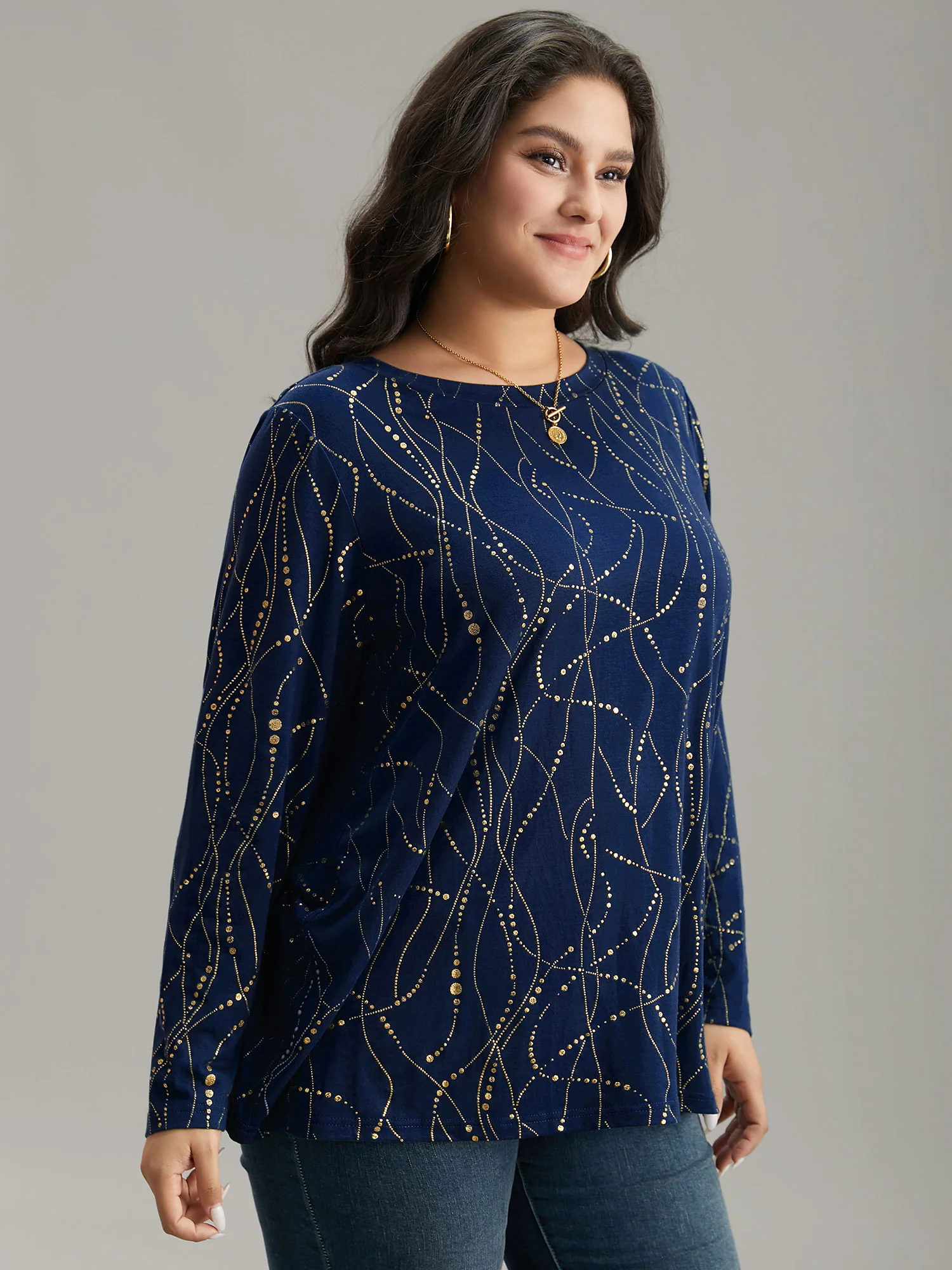 Polka Dot Contrast Round Neck T-shirt - Image 14