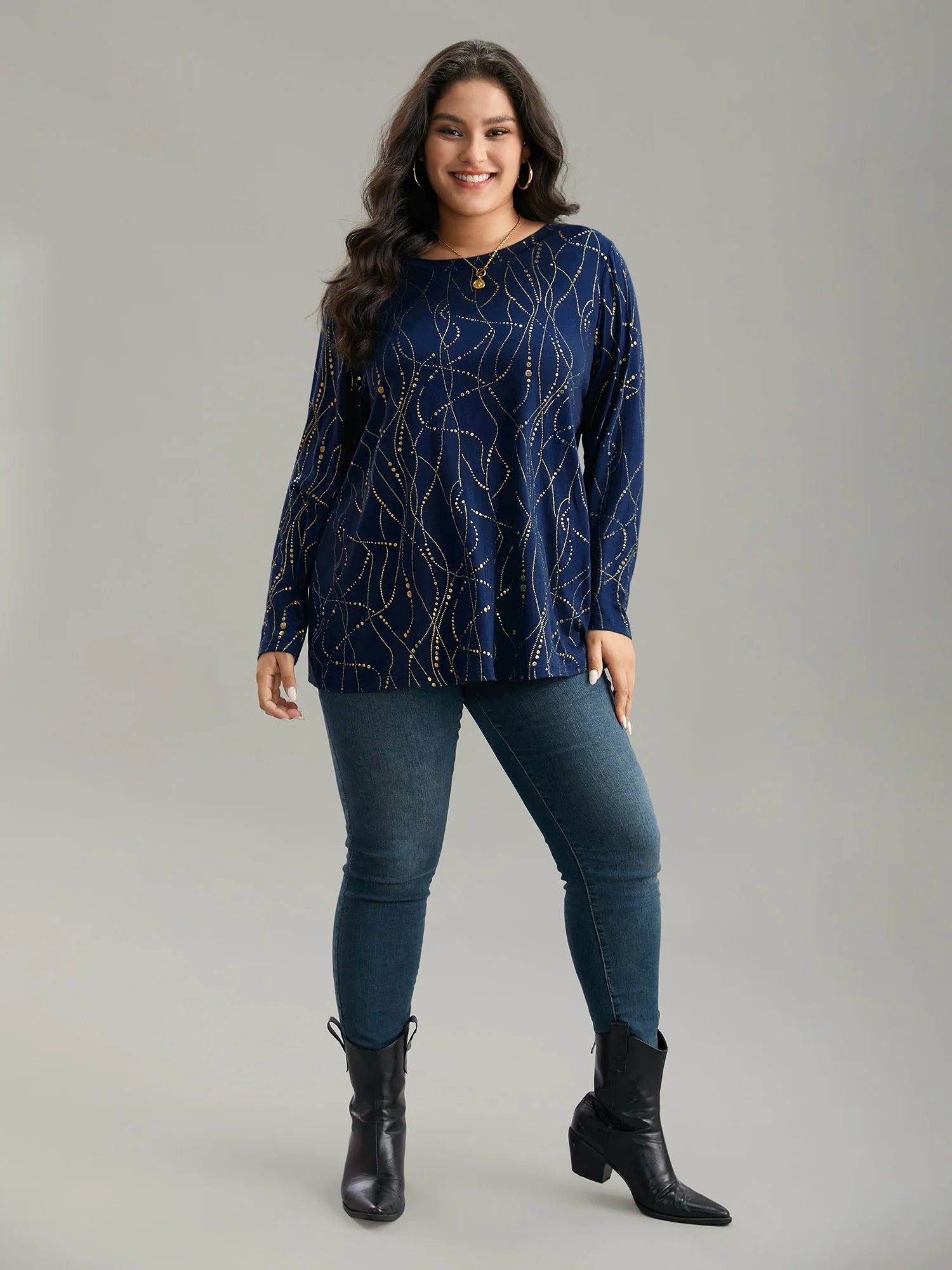 Polka Dot Contrast Round Neck T-shirt - Image 15