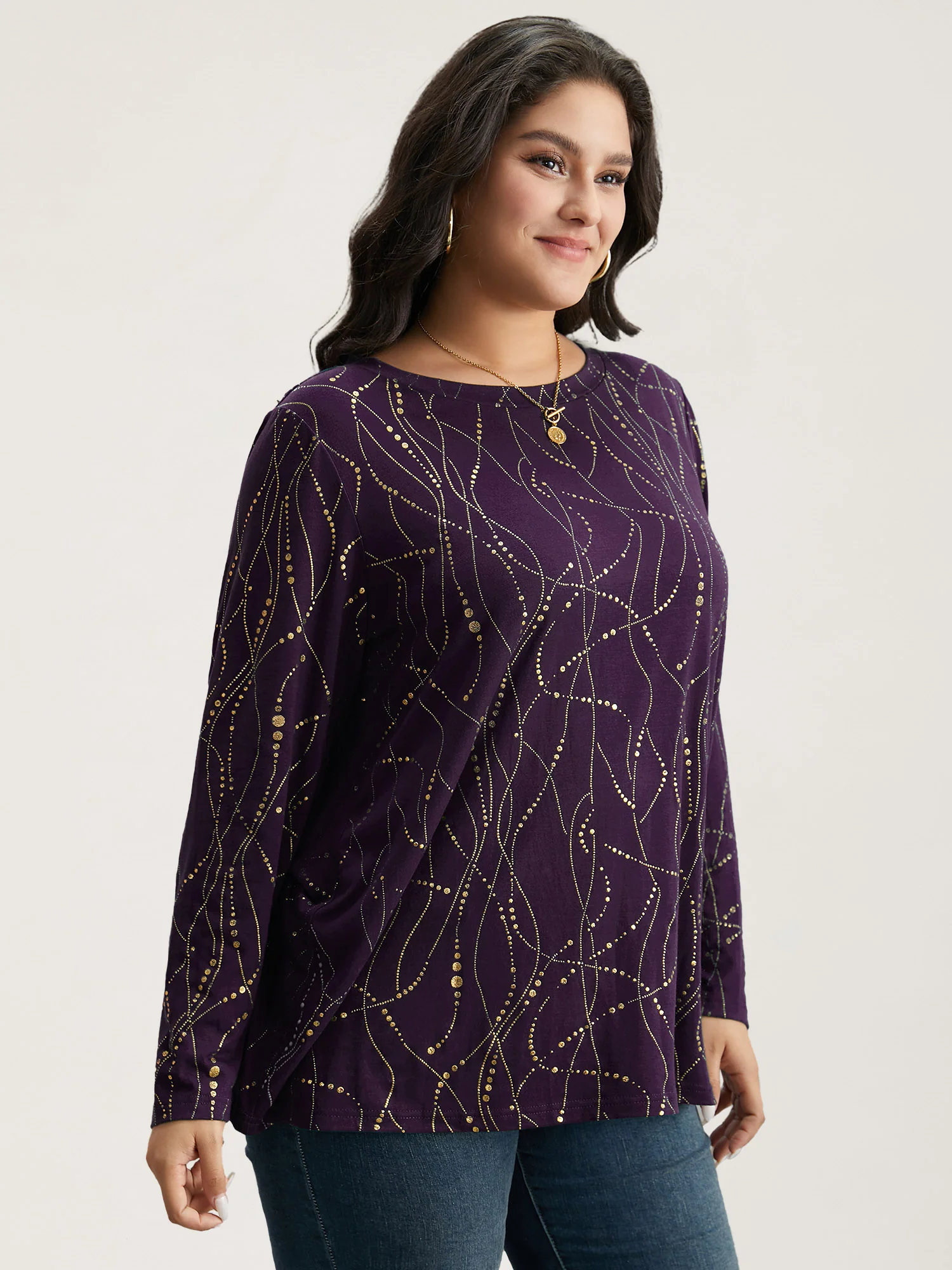 Polka Dot Contrast Round Neck T-shirt - Image 18