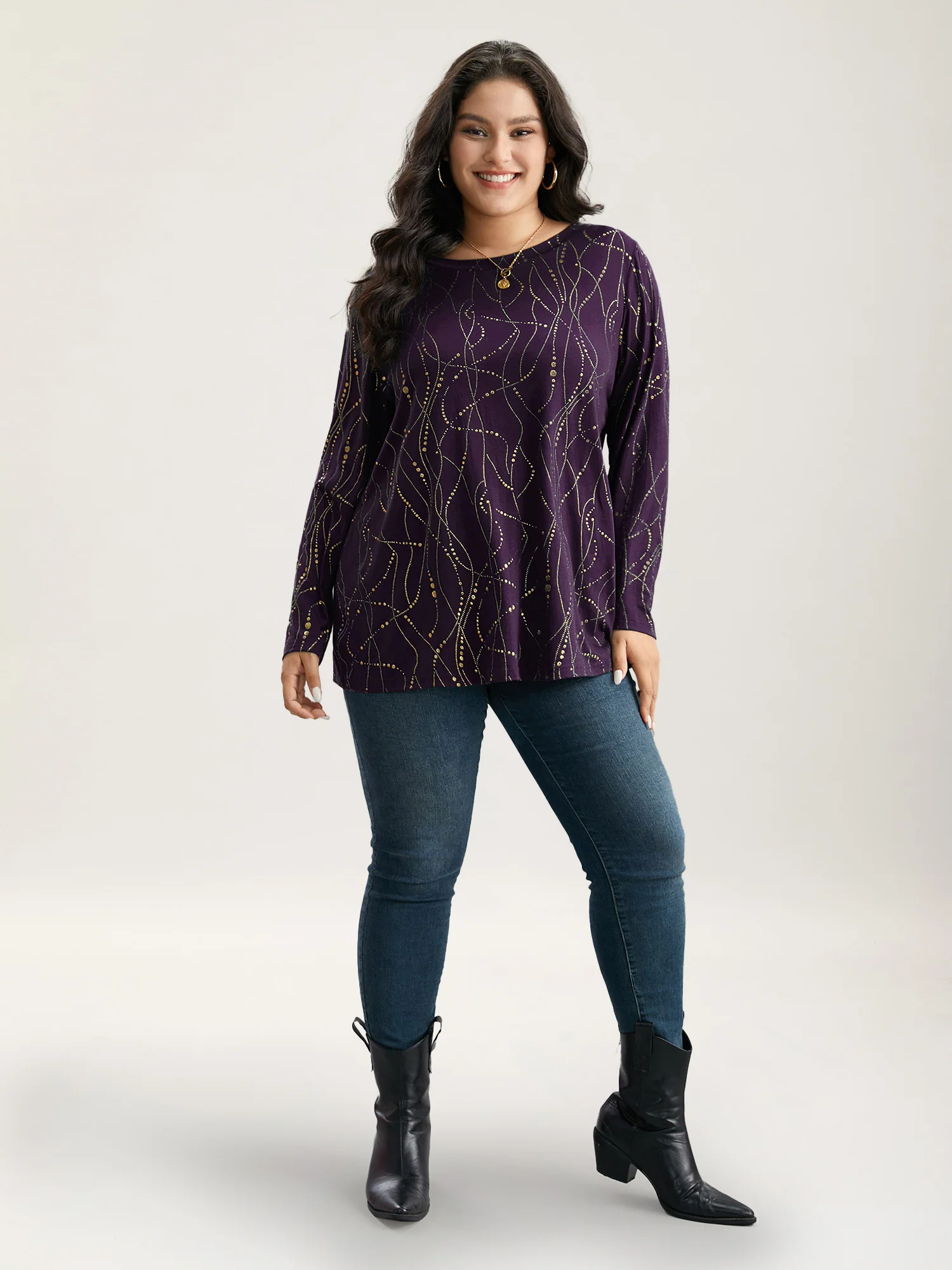 Polka Dot Contrast Round Neck T-shirt - Image 19