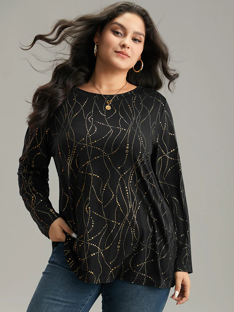 Polka Dot Contrast Round Neck T-shirt - Image 20