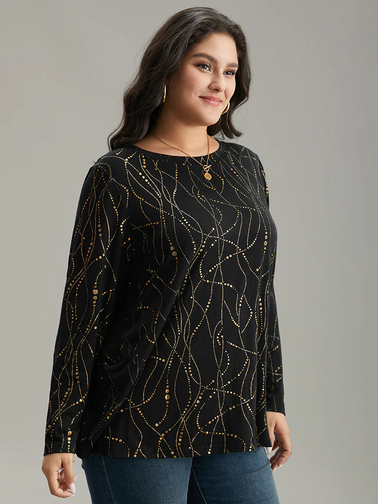 Polka Dot Contrast Round Neck T-shirt - Image 22