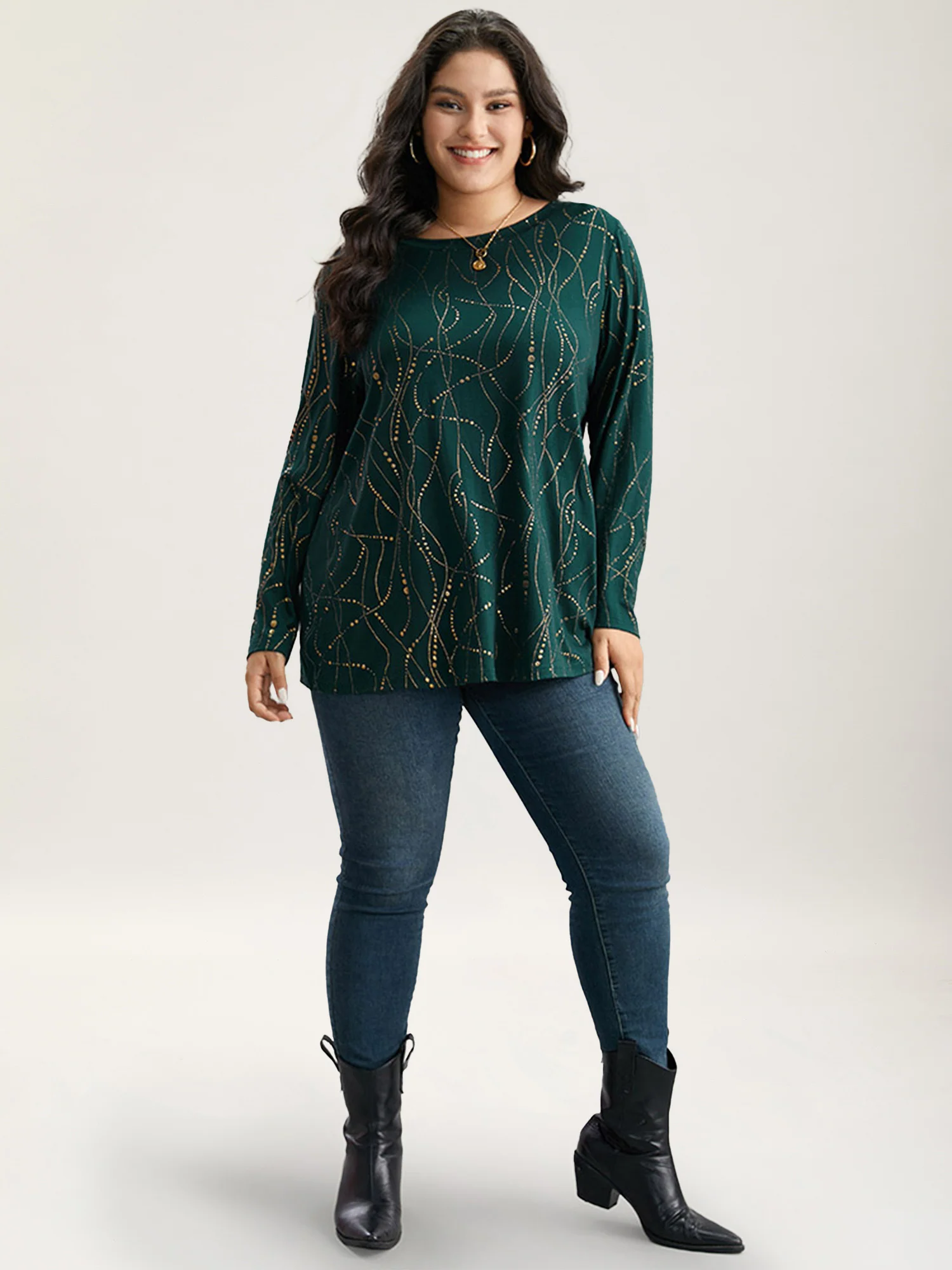 Polka Dot Contrast Round Neck T-shirt - Image 4