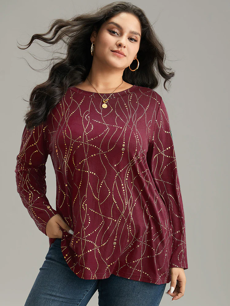 Polka Dot Contrast Round Neck T-shirt - Image 8
