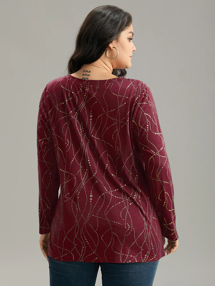 Polka Dot Contrast Round Neck T-shirt - Image 9