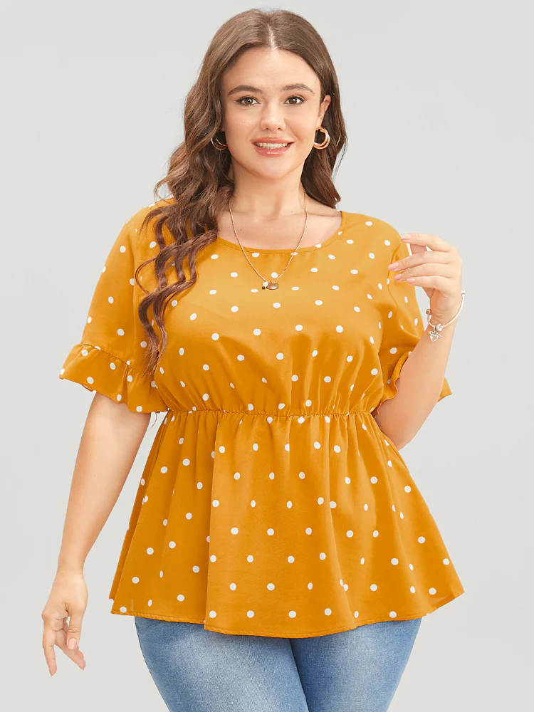 Polka Dot Crisscross Back Ruffles Trim T-shirt - Image 3
