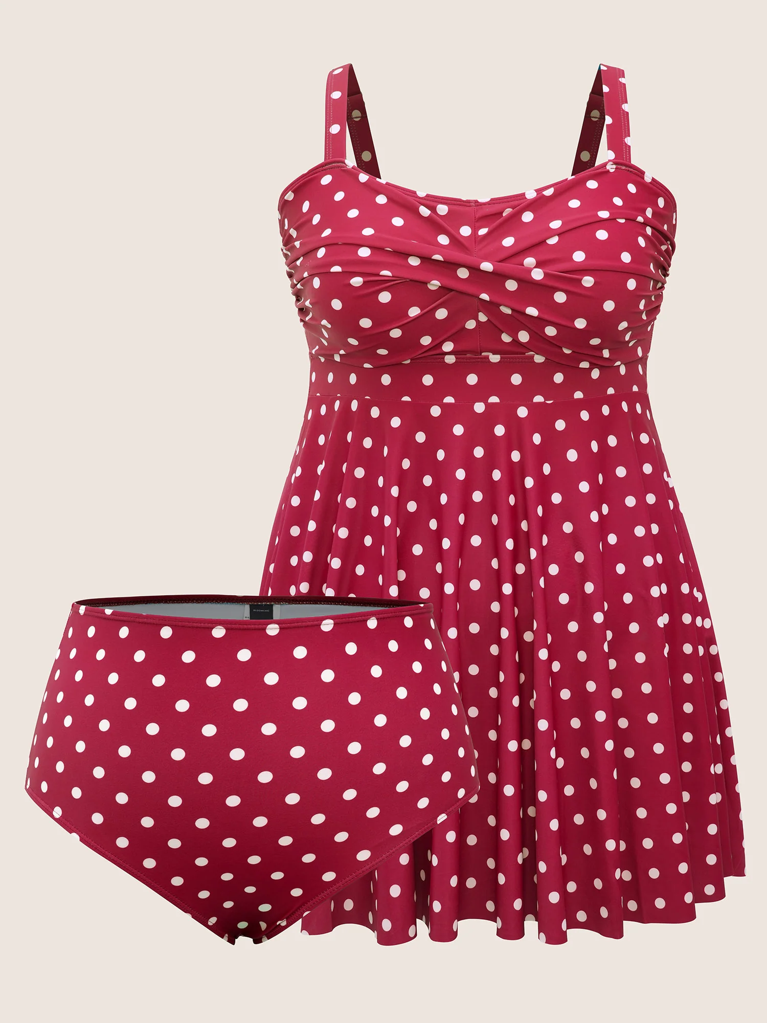Polka Dot Crossover Ruched Flutter Hem Swim Dress - Image 16