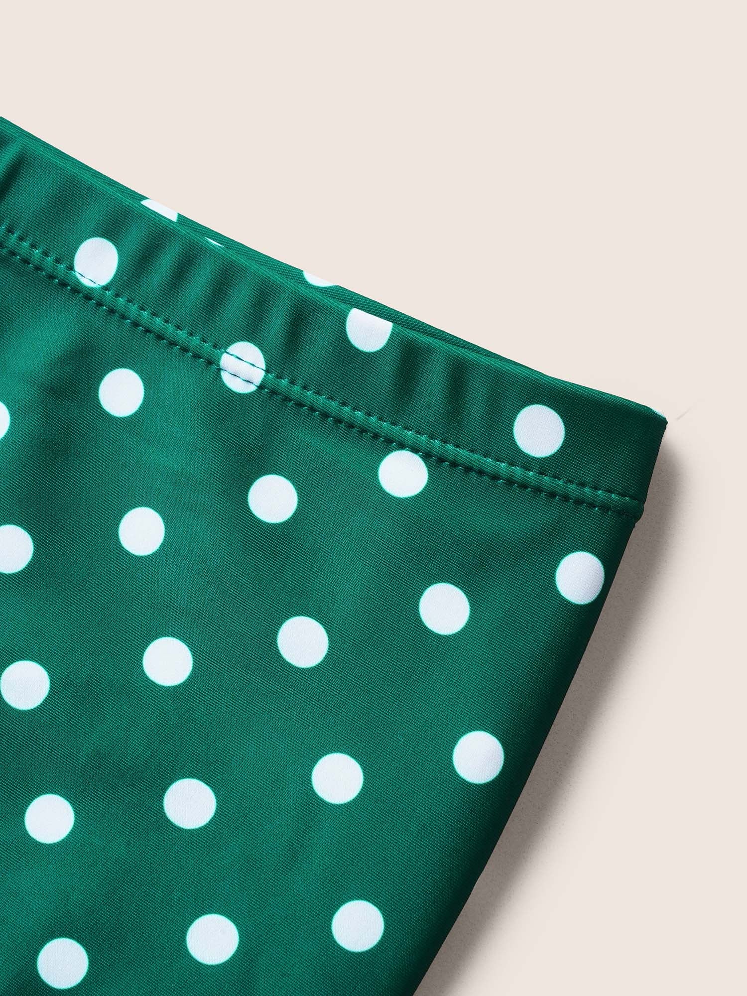 Polka Dot Crossover Ruched Flutter Hem Swim Dress - Image 22