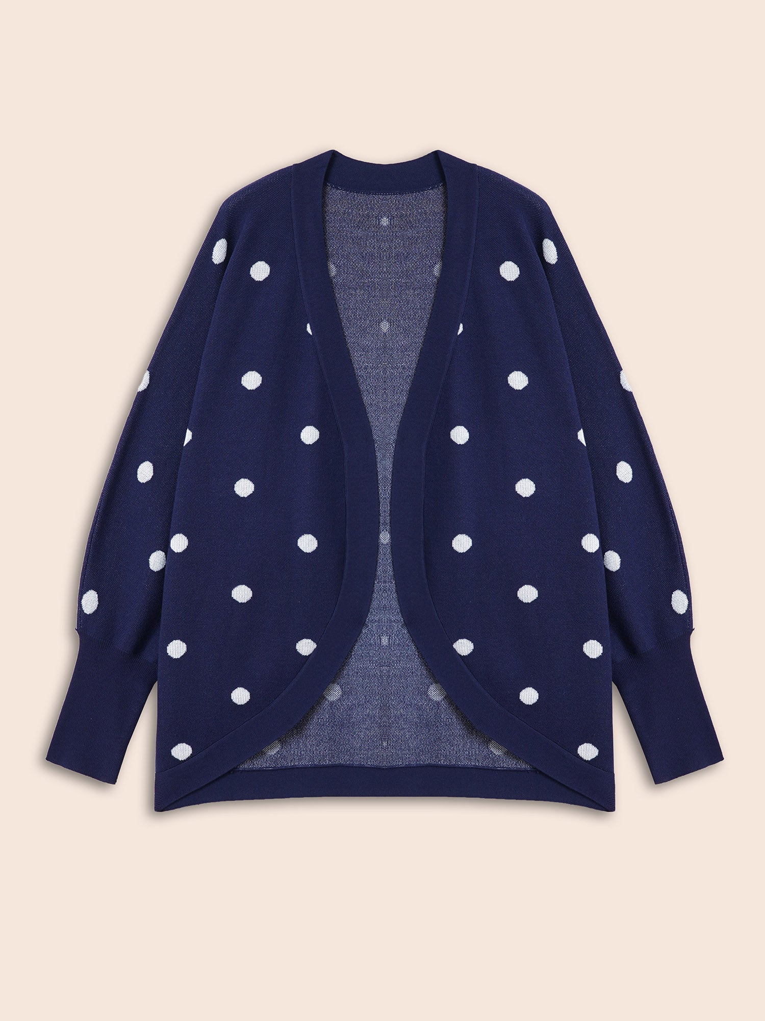 Polka Dot Curved Hem Dolman Sleeve Cardigan - Image 6