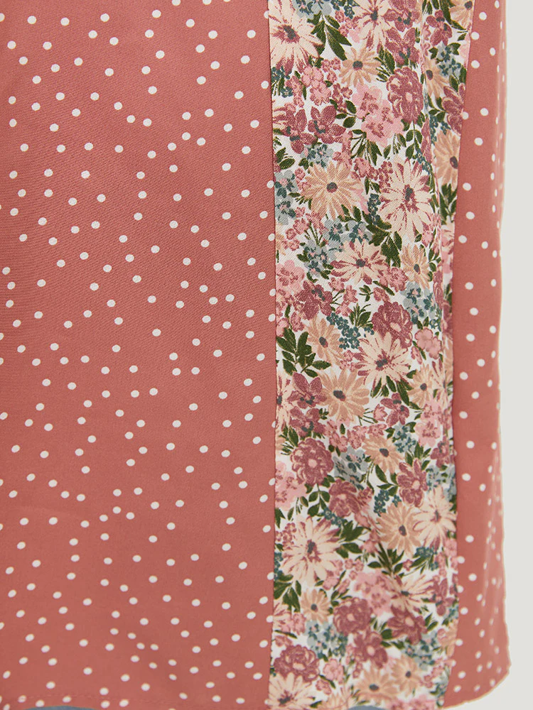 Polka Dot & Ditsy Floral Flounce Sleeve Lace Up Blouse - Image 8