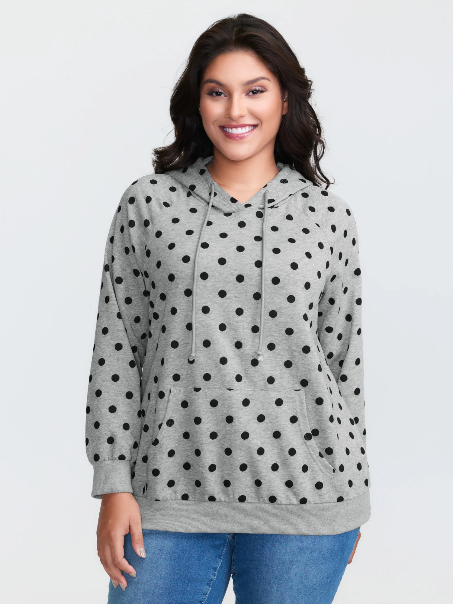 Polka Dot Drawstring Neck Hoodie - Image 2