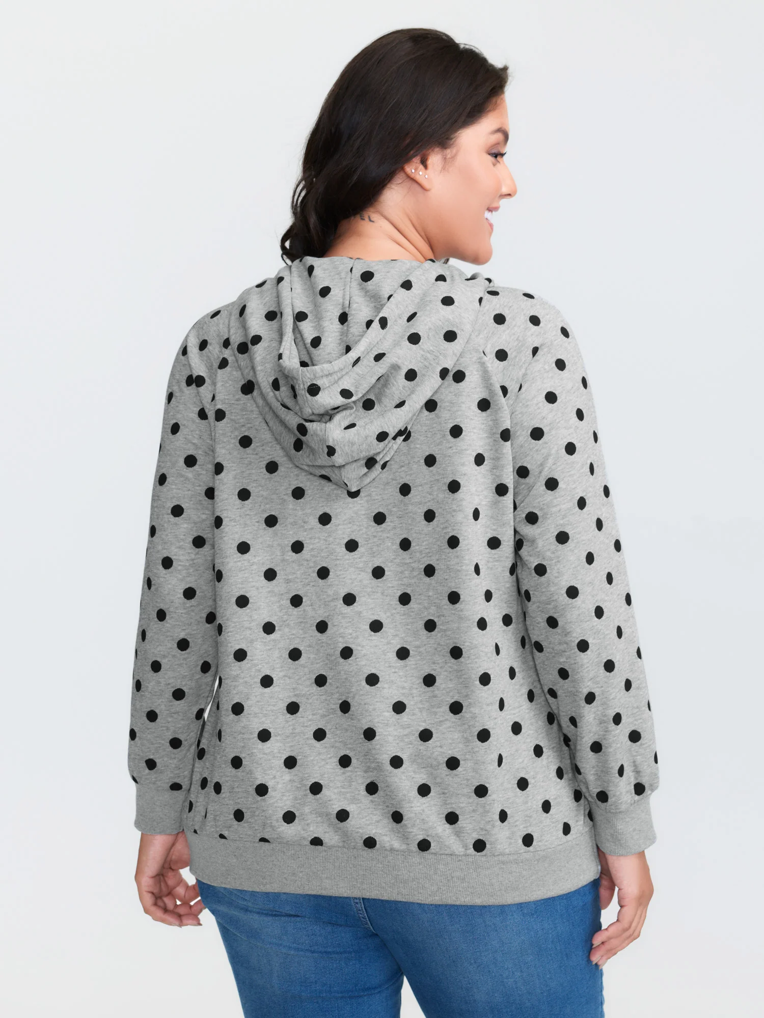 Polka Dot Drawstring Neck Hoodie - Image 4