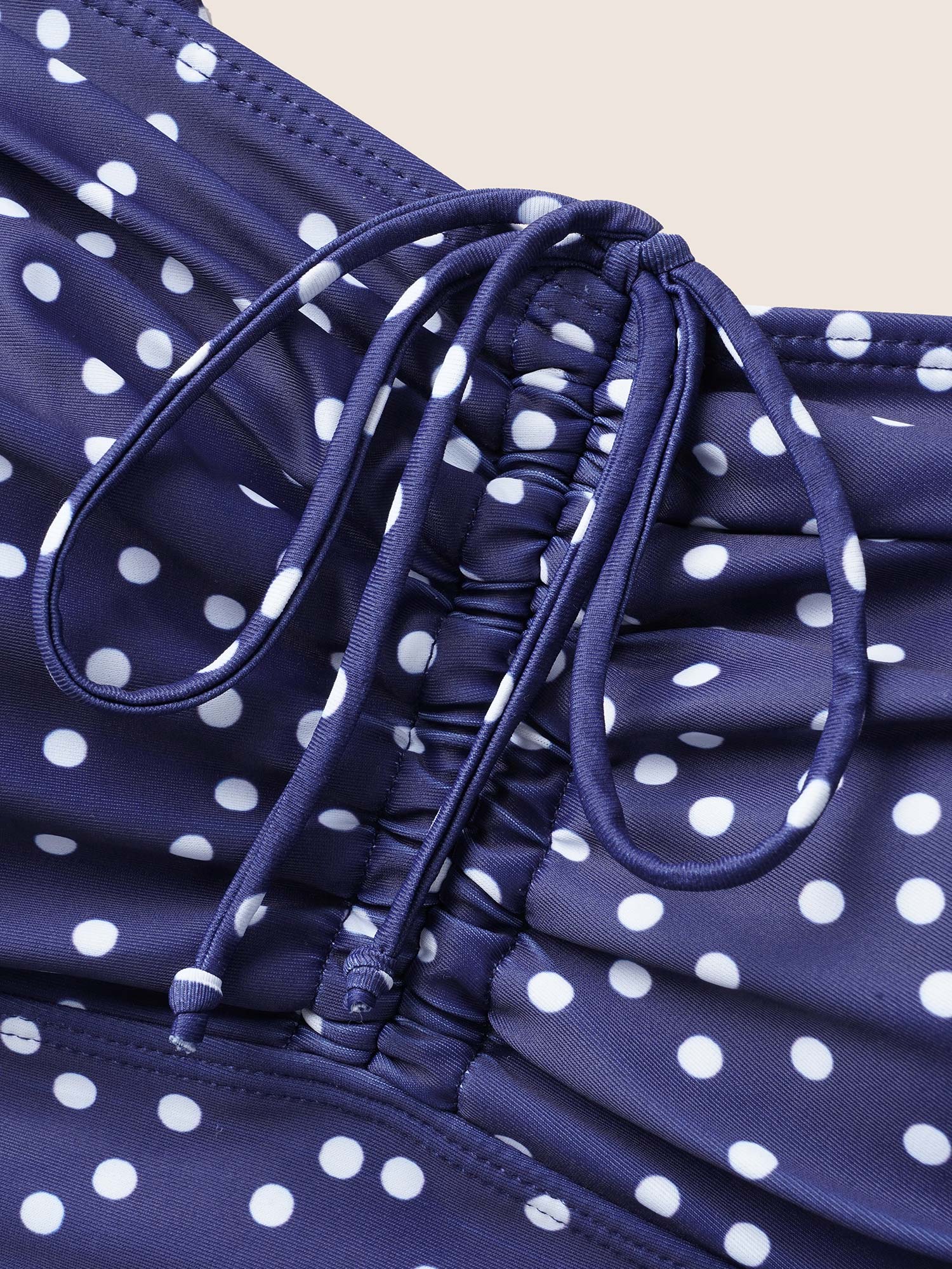 Polka Dot Drawstring Patchwork See Through Swim Dress - Image 5
