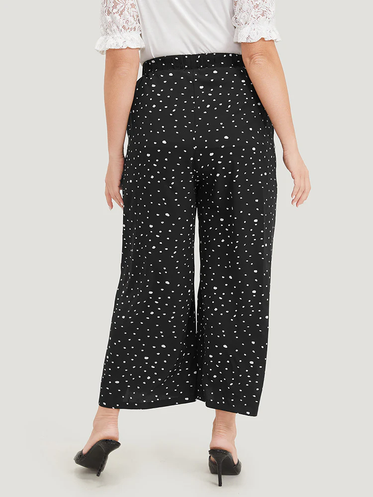 Polka Dot Drawstring Pocket Split Hem Pants - Image 4