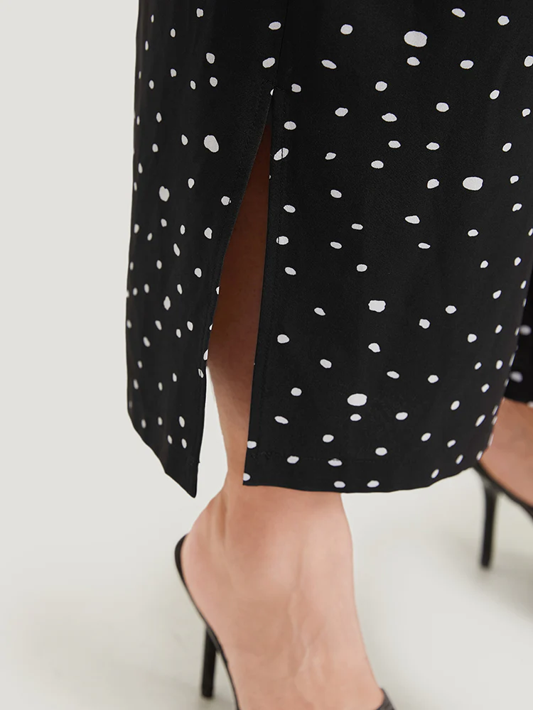Polka Dot Drawstring Pocket Split Hem Pants - Image 6