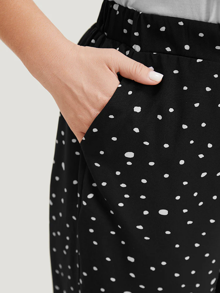 Polka Dot Drawstring Pocket Split Hem Pants - Image 7