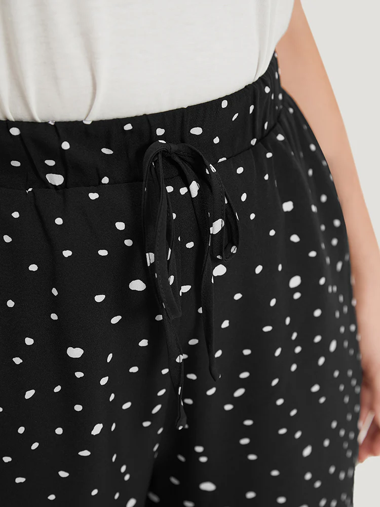 Polka Dot Drawstring Pocket Split Hem Pants - Image 8