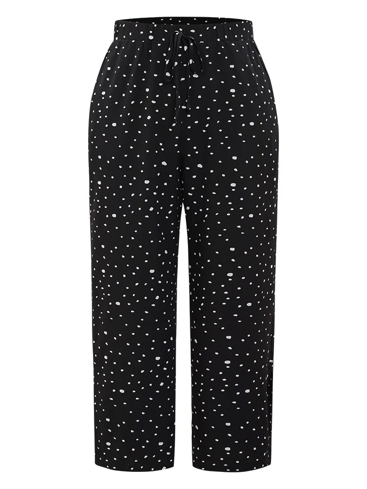 Polka Dot Drawstring Pocket Split Hem Pants - Image 9