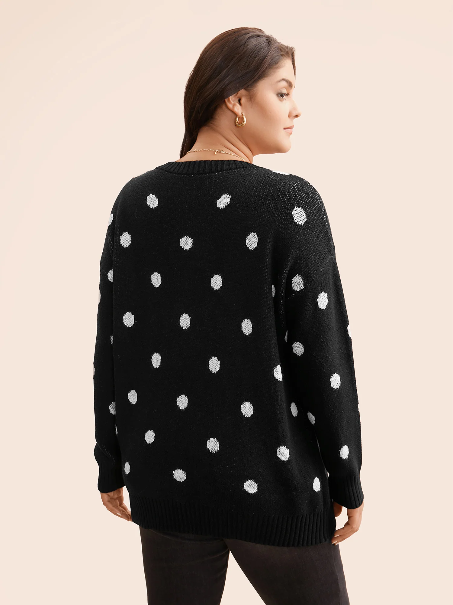 Polka Dot Drop Shoulder Sleeve Pullover - Image 2