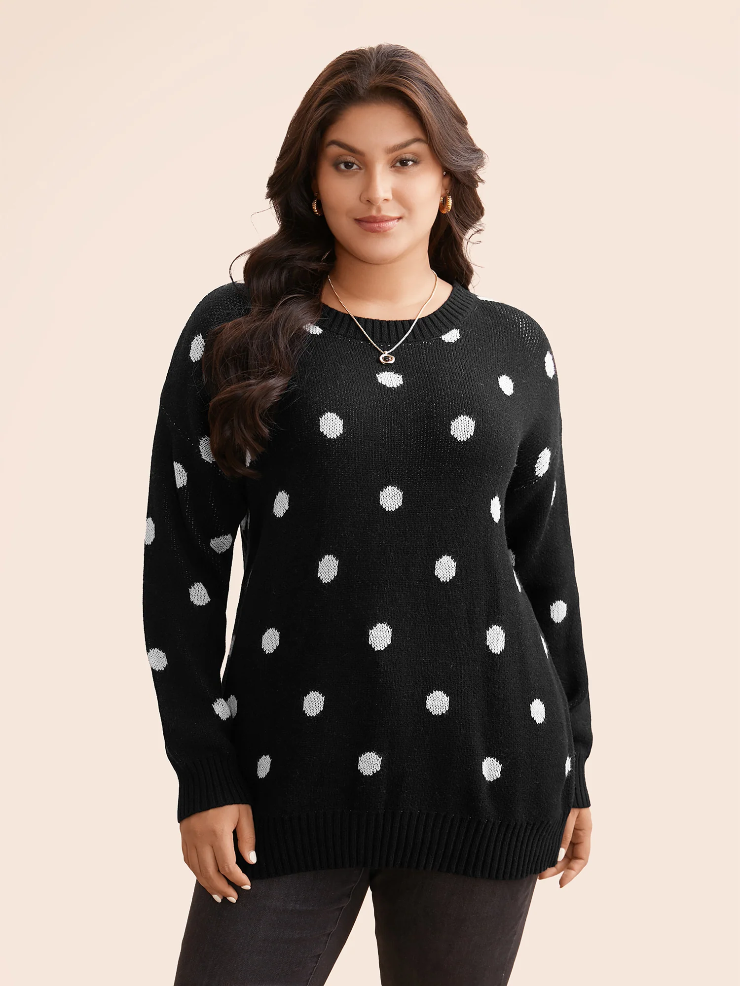 Polka Dot Drop Shoulder Sleeve Pullover - Image 3
