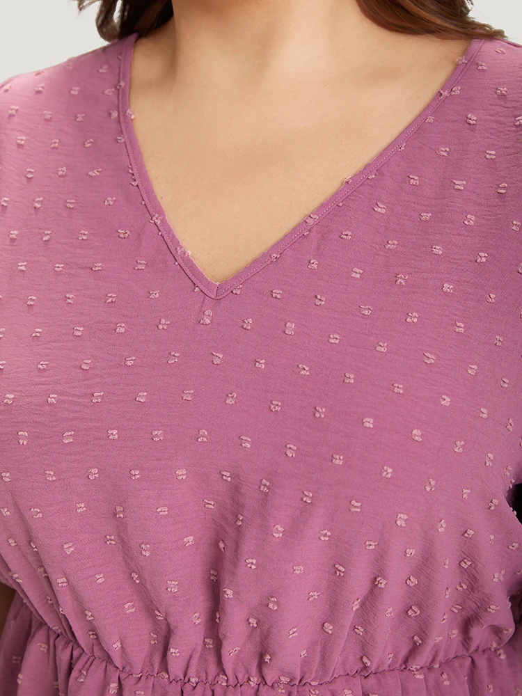 Polka Dot Elastic Waist Ruffle Sleeve Layered Blouse - Image 8