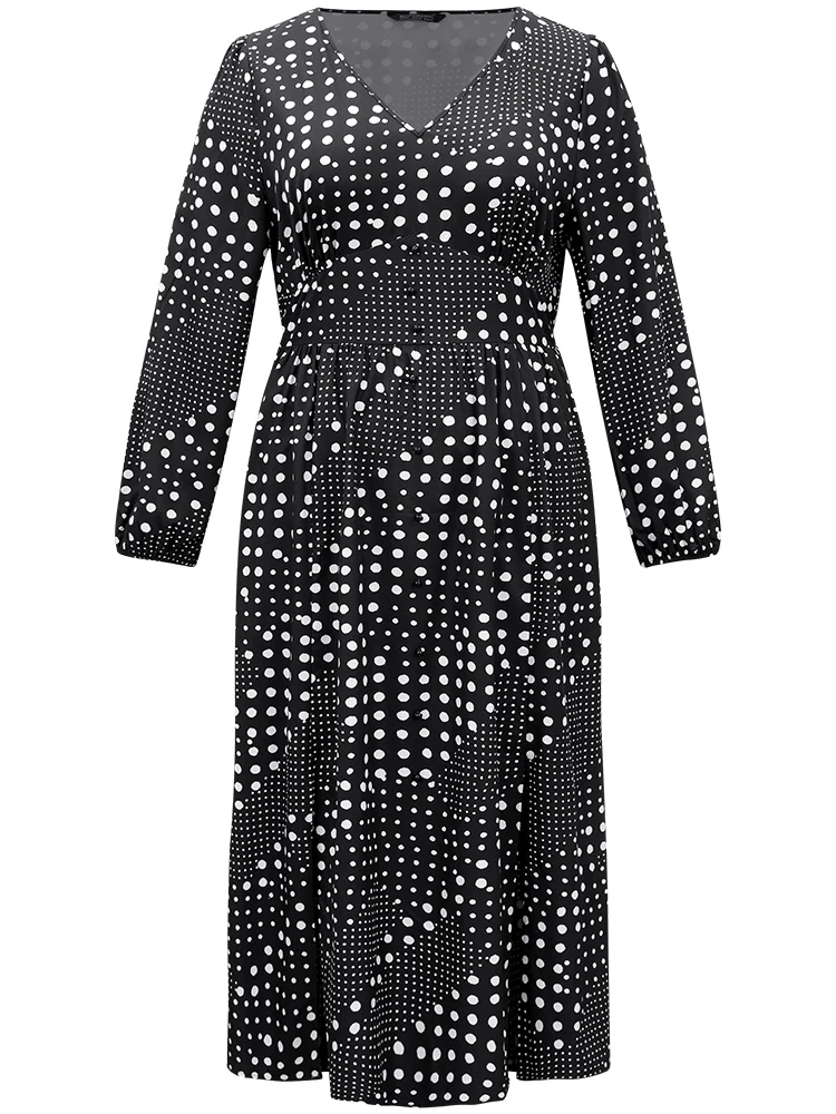 Polka Dot Elastic Waist Split Hem Dress - Image 10