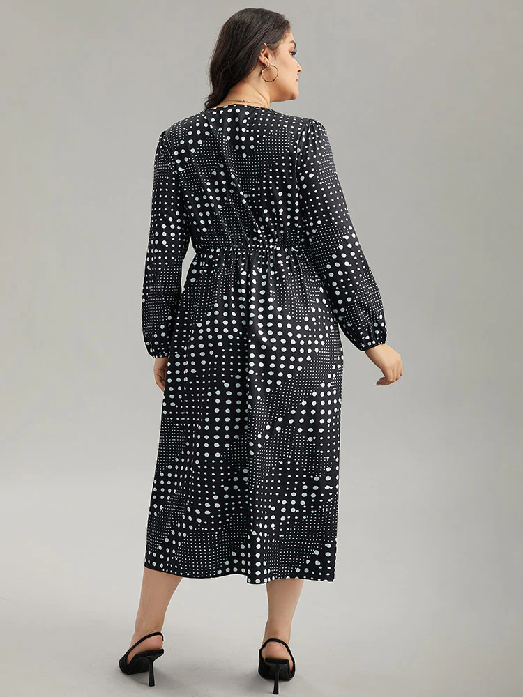 Polka Dot Elastic Waist Split Hem Dress - Image 2