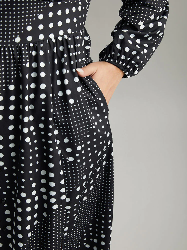 Polka Dot Elastic Waist Split Hem Dress - Image 8