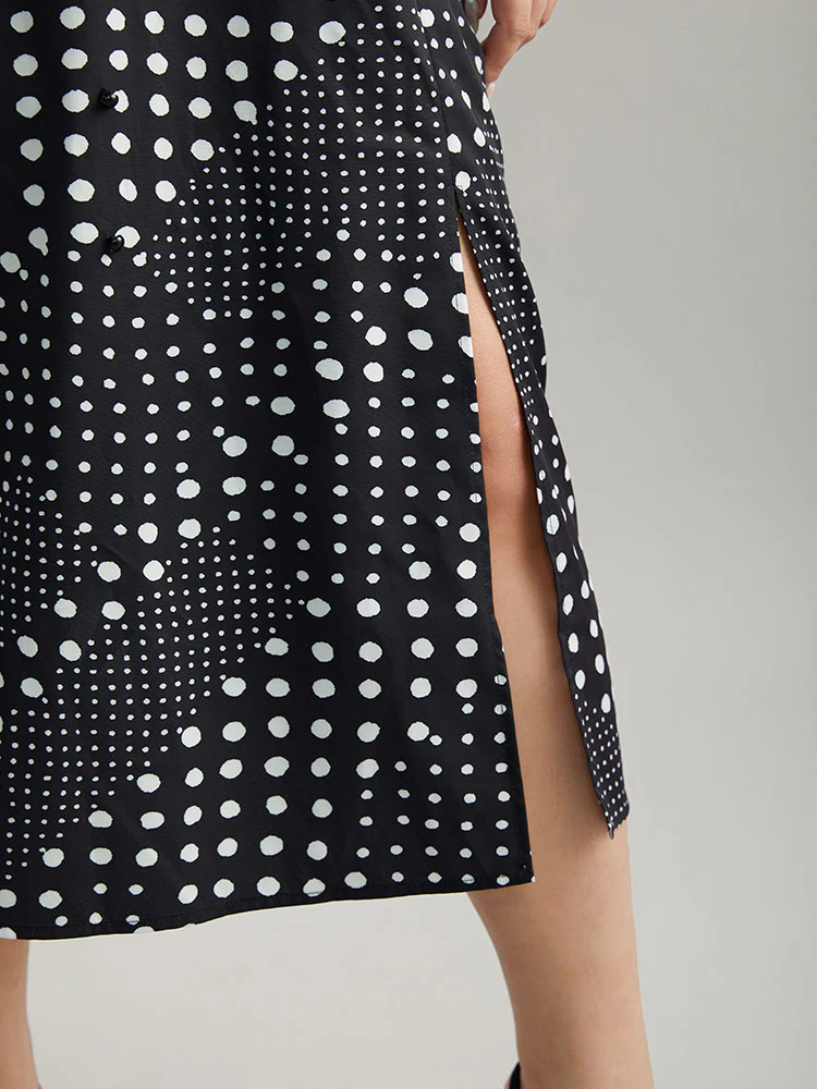 Polka Dot Elastic Waist Split Hem Dress - Image 9