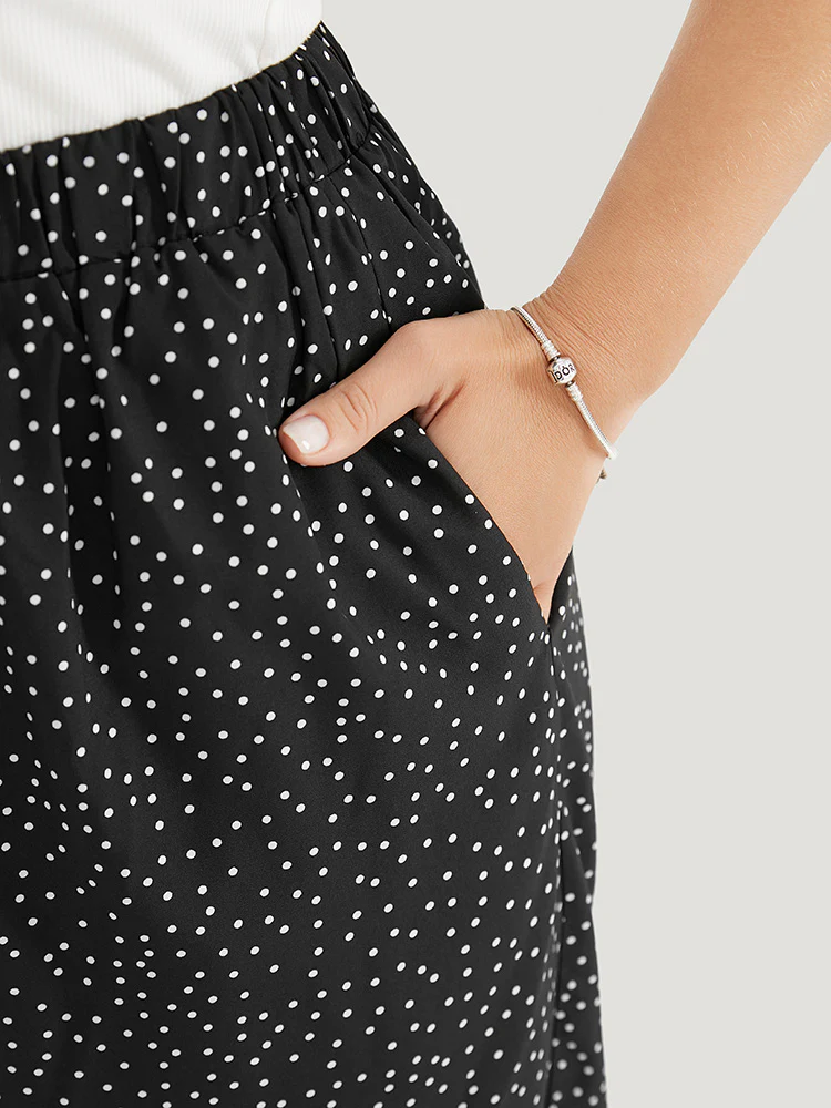 Polka Dot Elastic Waist Split Hem Pants - Image 5